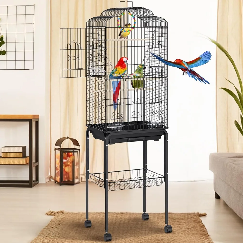 

60 inch Flight Bird Cage, Metal Large Parakeet Cages for Cockatiels Parrot Budgies Lovebirds Canaries, Pet Big Bird Cage