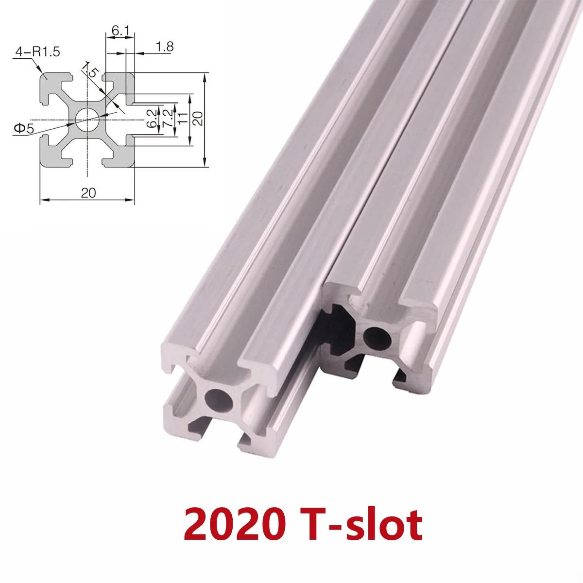 2 Stück 2020 2040 3030 T-Slot 6/8 mm Aluminiumprofil Eur Standard eloxierter Rahmen 200–1000 mm für CNC 3D-Drucker Teil Werkbankkamera