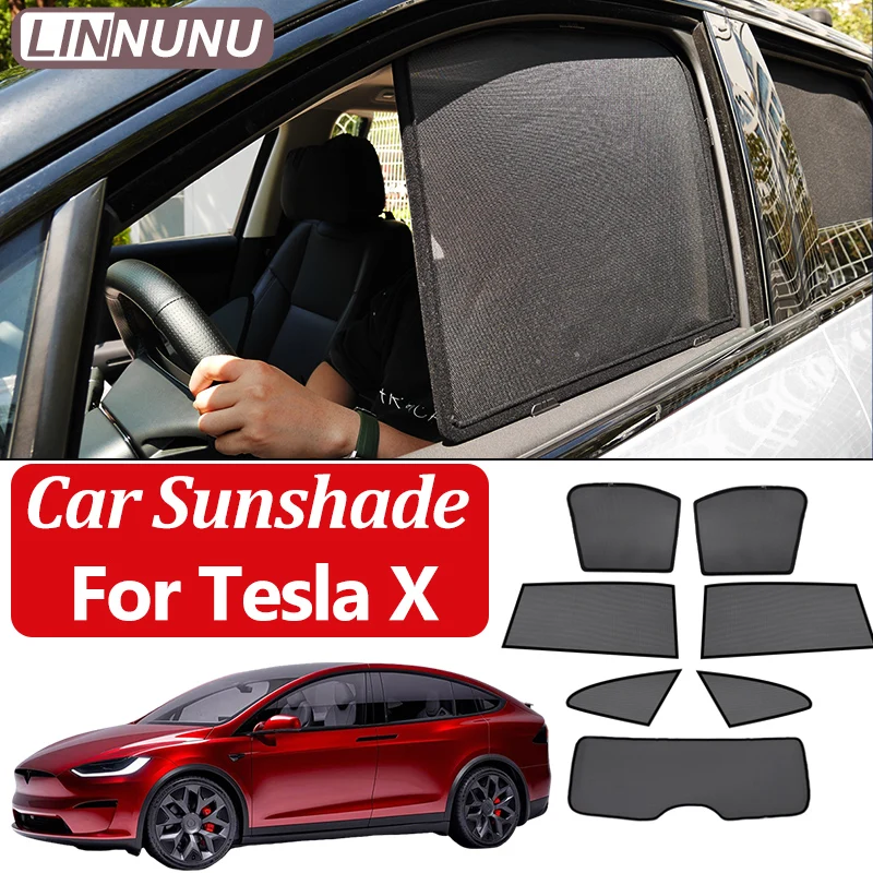 

LINNUNU Magnetic Car Sunshade For Tesla X 2015- Window Mesh Curtain interior Summer UV Protection Privacy sunscreen accessories