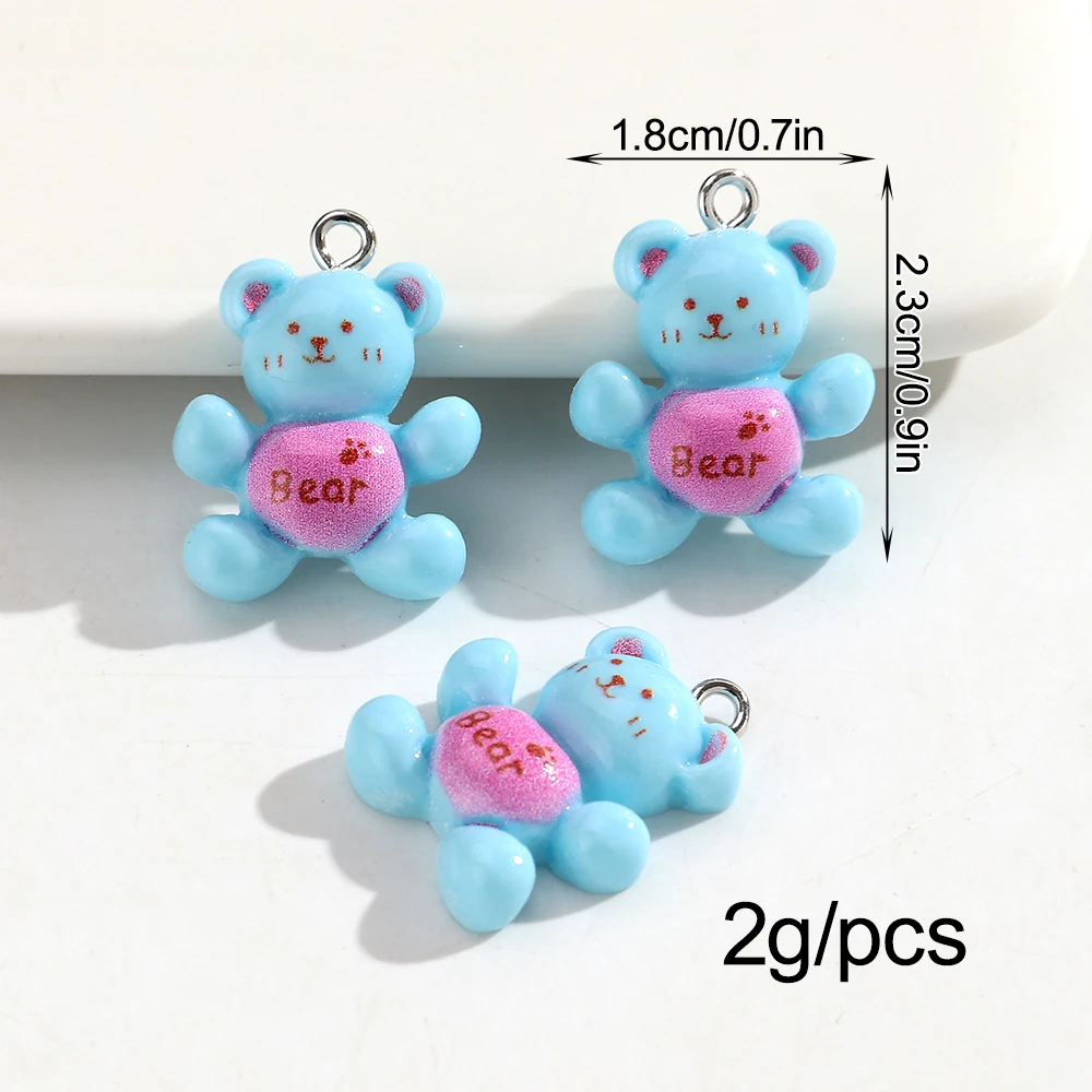 10pcs 18x23mm Cute Bear Shape Resin Charm Heart Star Acrylic Print Pendant for DIY Earring Necklace Keychain Jewelry Accessories