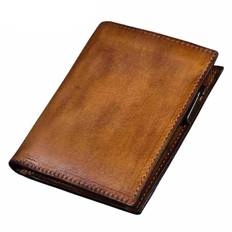 Handmade Leather mini purse Men's wallet first layer cowhide male retro card holder short Korean version zipper thin wallets