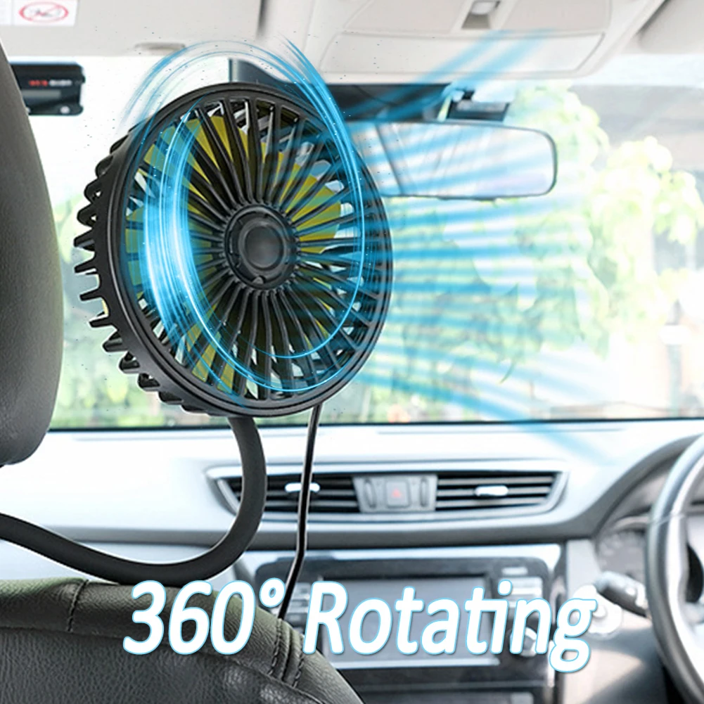 مروحة تبريد لمقعد السيارة ، 3 سرعات USB خلفي ، دوران درجة ، فتحة تهوية ، مبرد للرقبة ، إكسسوارات صيفية