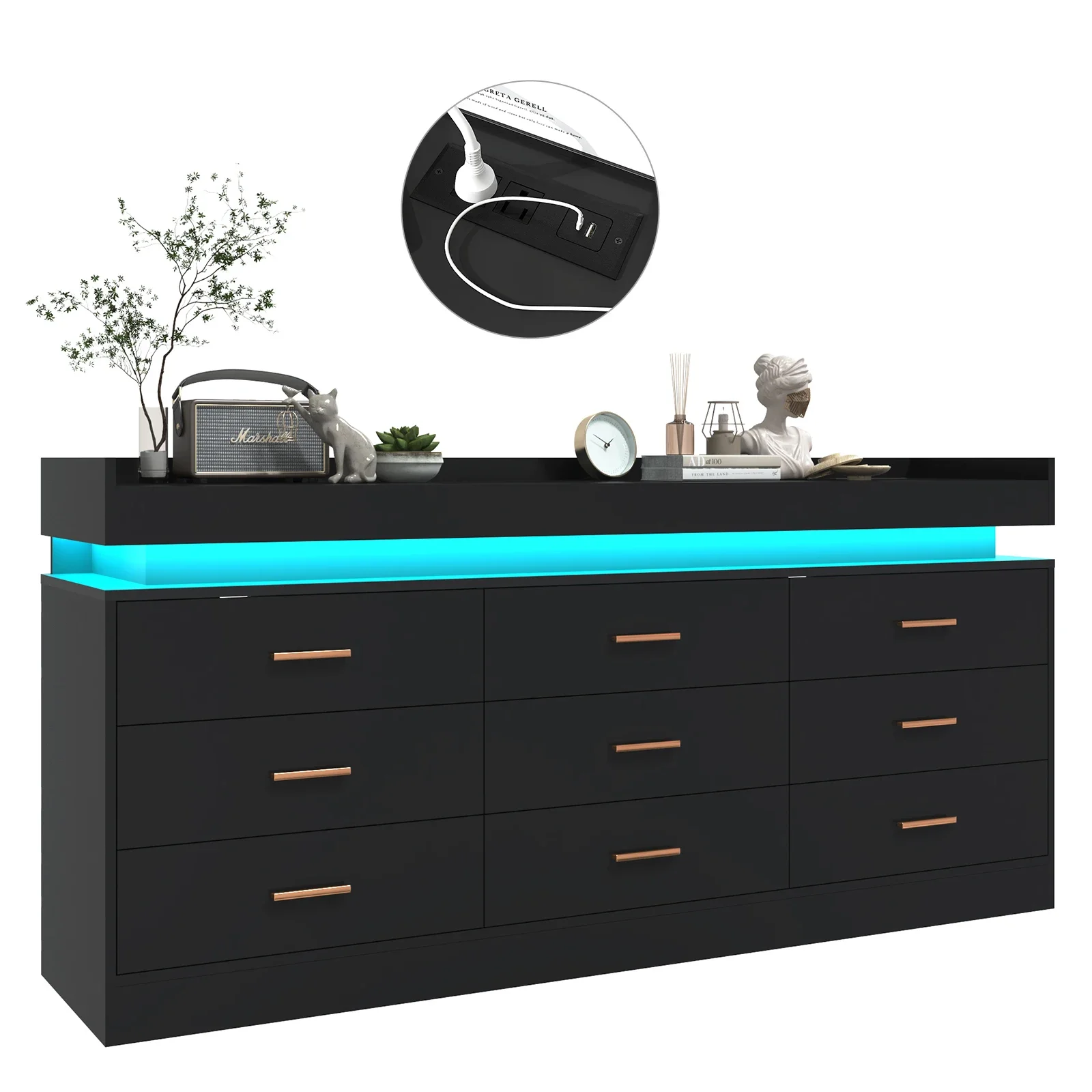 9 Drawer Dresser with LED Light, 63