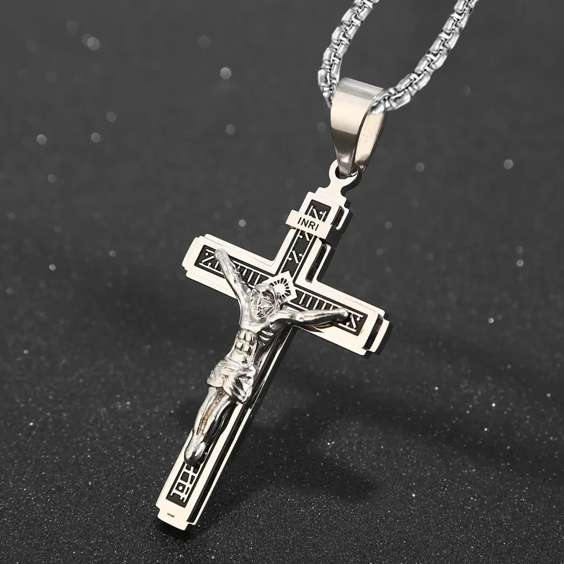 Fashion Mens Jewellery Cross Pendant Jesus Necklace Men Religious Hip Hop Punk Party Christian Jewelry Faith Gift collar hombre