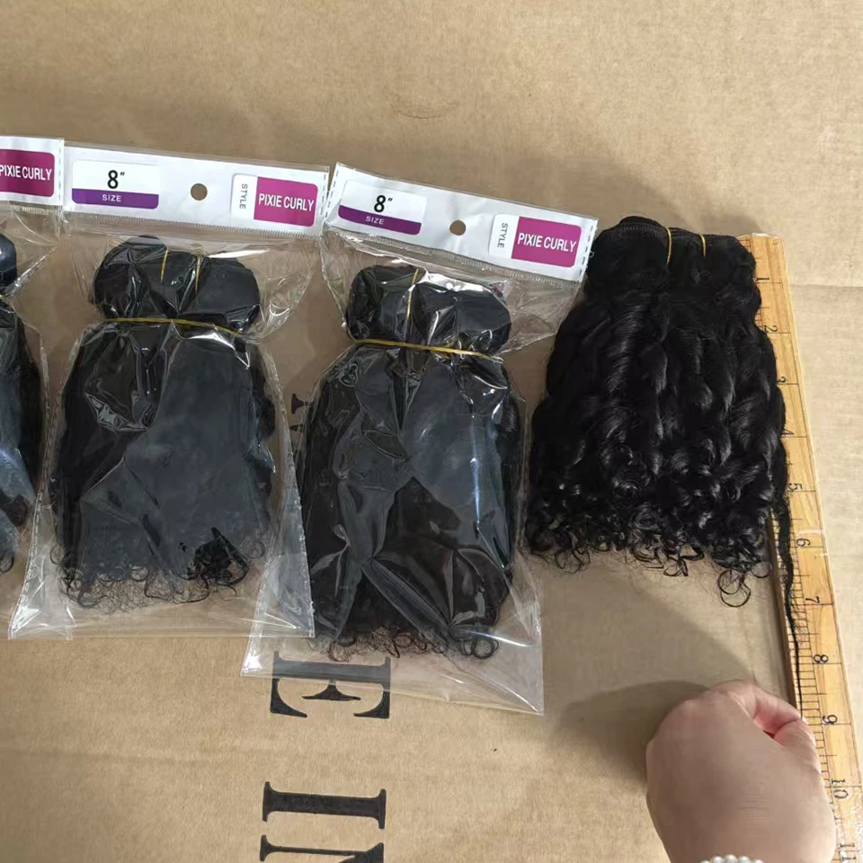 #1b 8-24 Inch Pixie Curly Bundles 12A Brazilian Human Hair Bundles Unprocessed Raw Double Weft Human Hair Extensions Natural Color Burmese Curly Hair Bundles Real Human Hair Weave Bundles for Women Daily Use Birthday Holiday Gift Kpop Popular Hairstyles