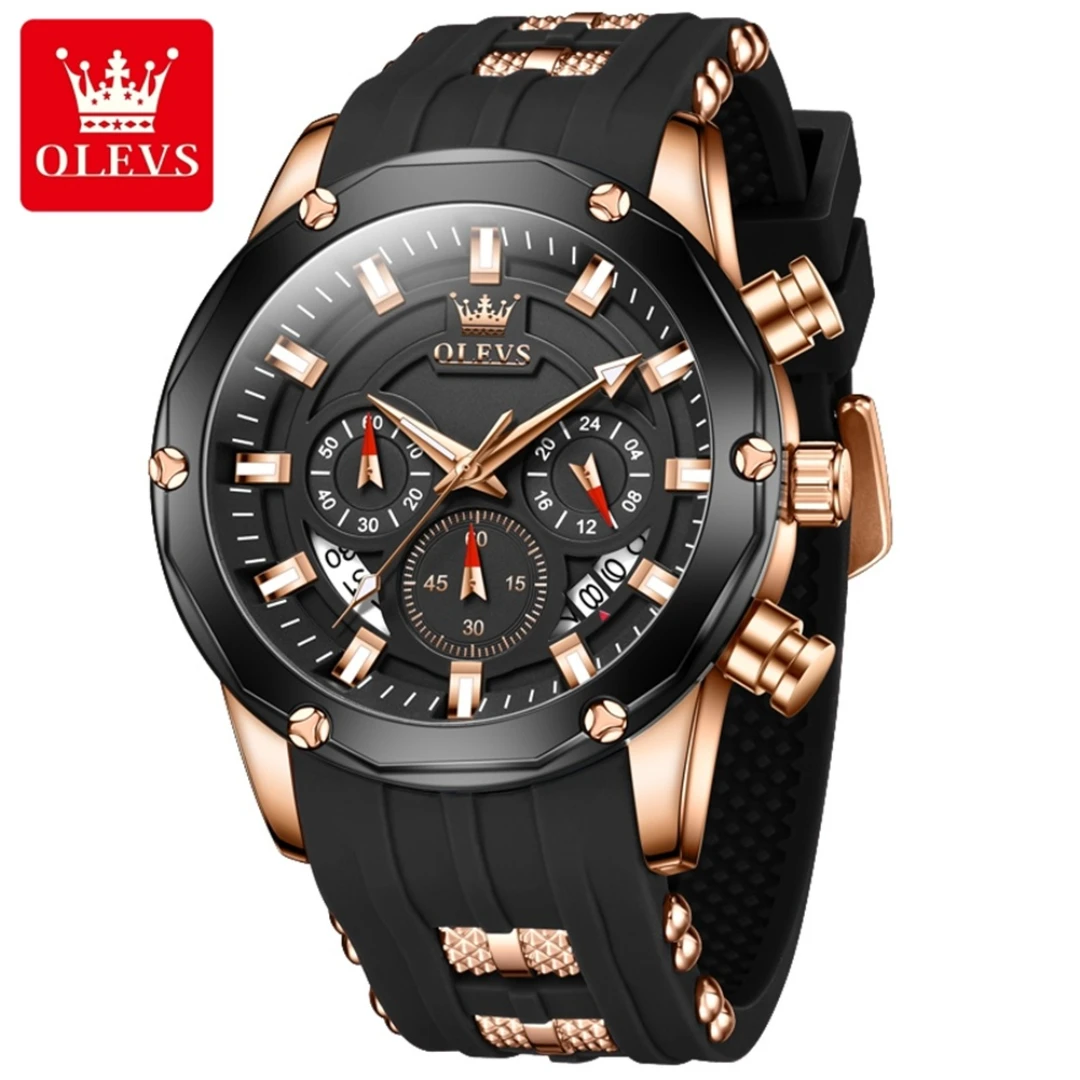 

OLEVS 9991 Quartz Fashion Watch Gift Silicone Watchband Round-dial Wristwatch Chronograph Small second