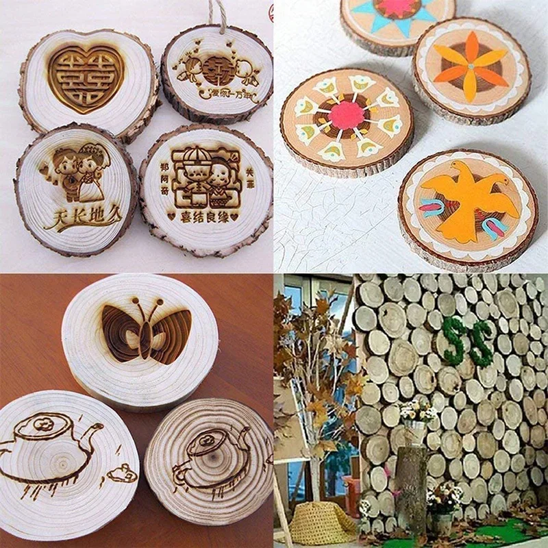 2Pcs Natural Wood Slices 8-10cm Unfinished Round Discs Rustic Wood Circles Craft Tree Slices for DIY Wedding Christmas Ornaments