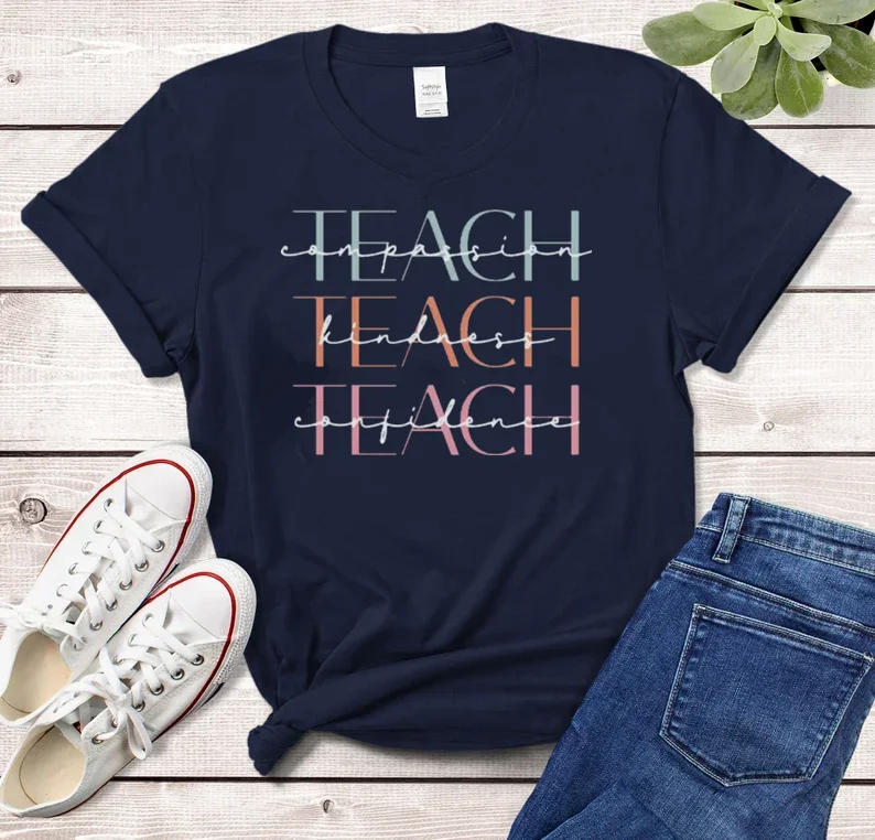 Cute Teach Crewneck Compassion Kindness Appreciation Gifts Short Sleeve Top Tees 100% Cotton 100% Cotton Tshirt y2k Streetwear
