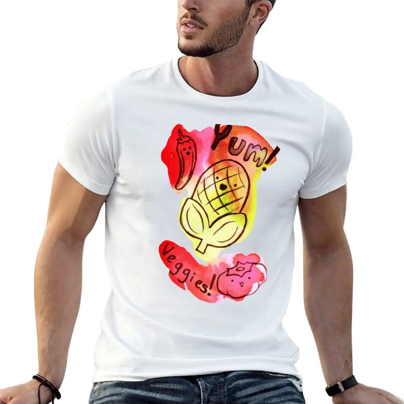 Yum! Veggies! watercolor T-Shirt summer top plain men t shirt