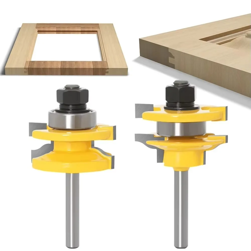 

2PC/Set 1/4" 6.35MM 6MM Shank Milling Cutter Wood Carving Stile Rail Assembles-Bead Bit Round Over Door Knife Woodworking Tenon