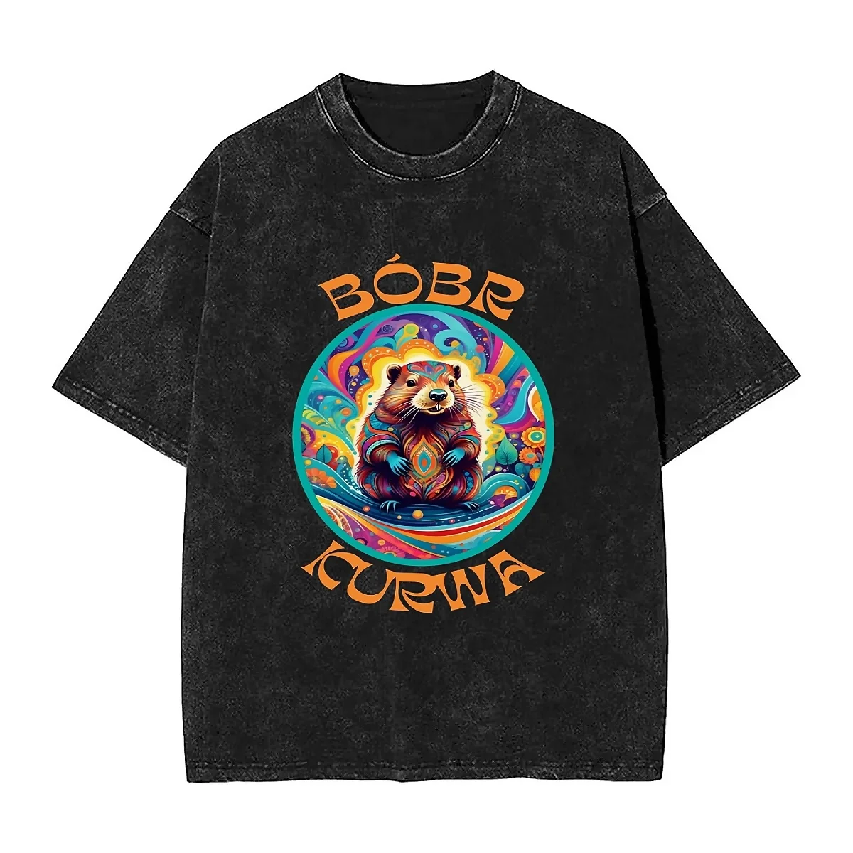

Psychedelic Bobr Kurwa T-Shirt Polish beaver Harajuku T Shirts Short Sleeves Vintage Tops Summer Cotton O Neck Big Size Top Tees