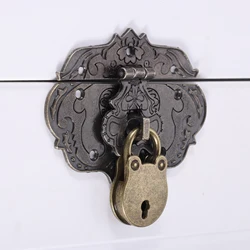 Antique Bronze Decorative Brass Hasp Clasp Latch and Padlock with Key and Screws for Jewelry Box Wooden Case Furniture Hardware