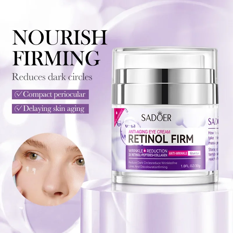 SADOER Retinol Firming Moisturizing Eye Cream Hydrating Remove Dark Circle Reduce Eye Lines Eye Anti-Puffiness Beauty Skin Care