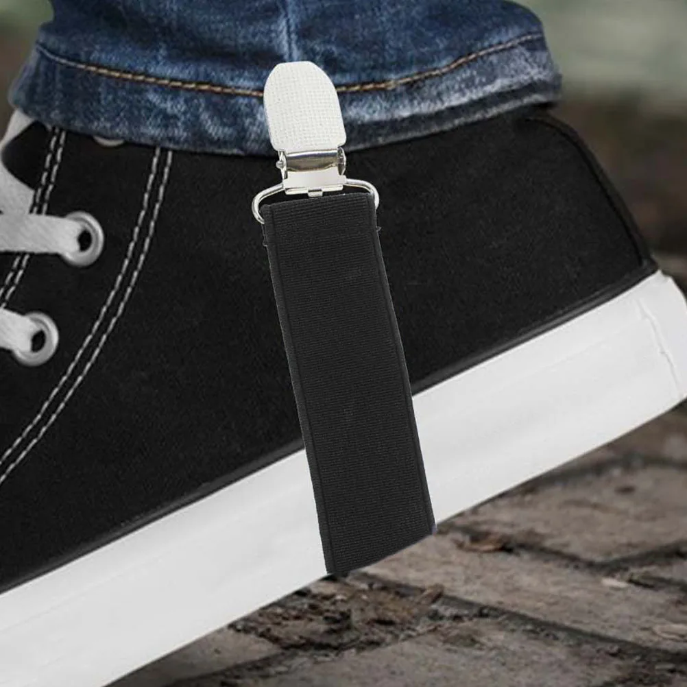 

2Pcs Black Elastic Cuffs Boot Clips Adjustable Straps Pants Fixing Clips Trouser Legs Holders Band Men Women Windproof Snowproof