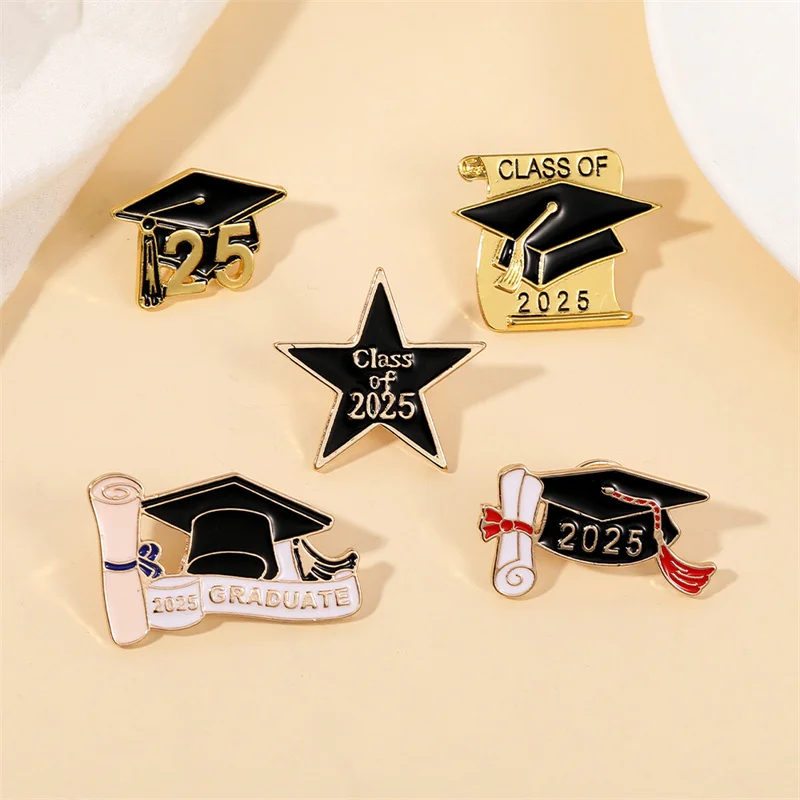 6PCS Soft Enamel Metal Lapel Pin Painted Technique Graduate Doctoral Cap Badge Brooch Gift For Graduation Regalia Cap Lapel