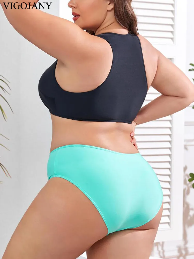 VigoJany 2025 Solid 3-częściowy kostium kąpielowy z krótkim rękawem Plus Size Push Up Bikini damskie z wysoką talią Duży kostium kąpielowy plażowy