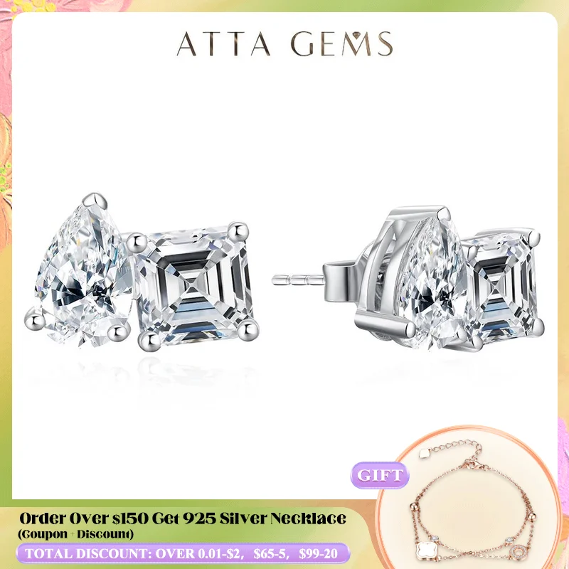 

ATTAGEMS Moissanite Silver 925 Earrings Pear Asscher Shape VVS1 Stud Earring for Women 2023 Trending Wedding Gift Fine Jewelry