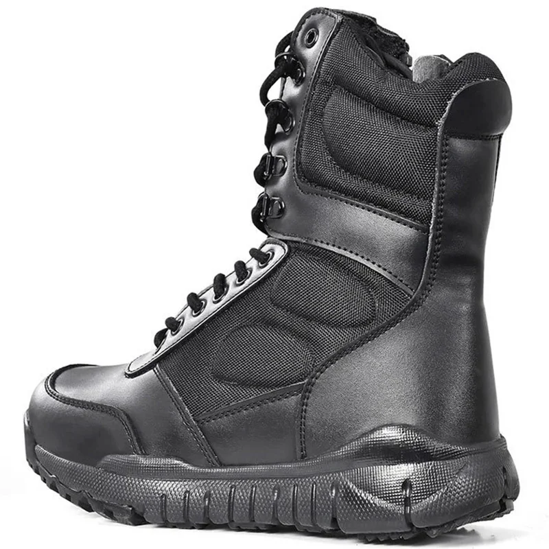 Botas militares táticas de couro masculinas, Botas do exército de combate do deserto, Sapatos de tornozelo para caminhadas ao ar livre, Novo