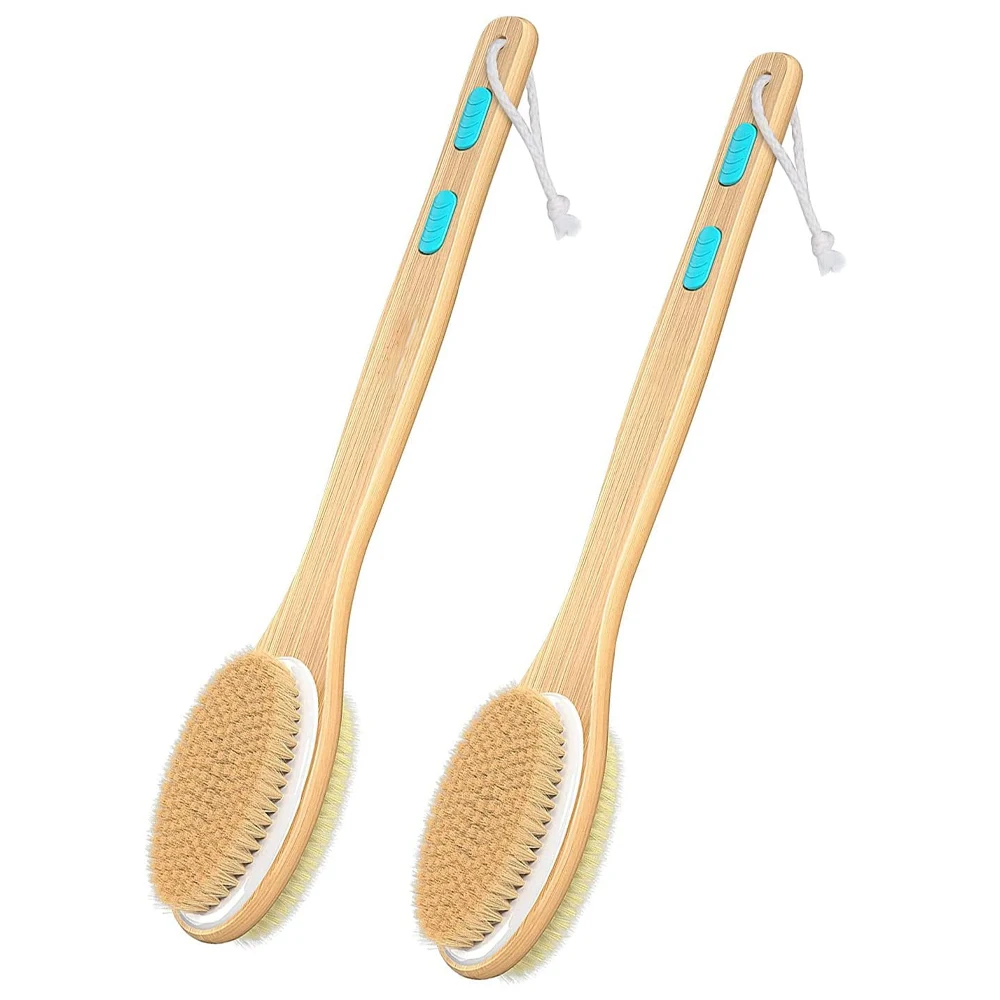 

Щетка для душа с мягкой и жесткой щетиной, двухсторонний скребок для спины с длинной ручкой для ванны, отшелушивающий аппарат для влажной или сухой чистки