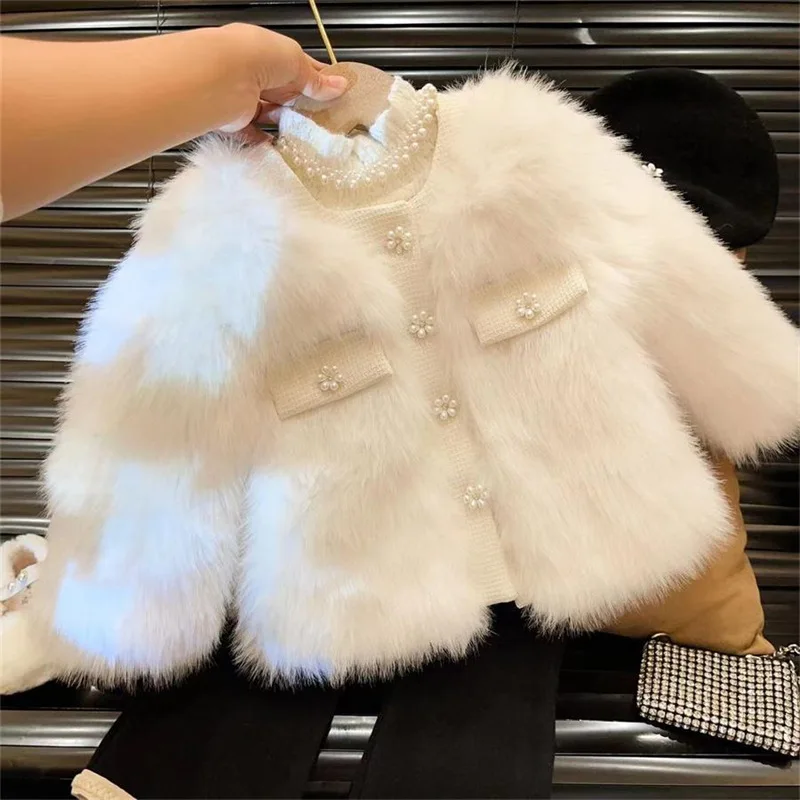 Winter Girls Fur Jacket Fashion Cotton Padded Kids Princess Coats Warm Plush Bottoming Shirt Thick 2 3 4 5 6 7Yrs winter coat