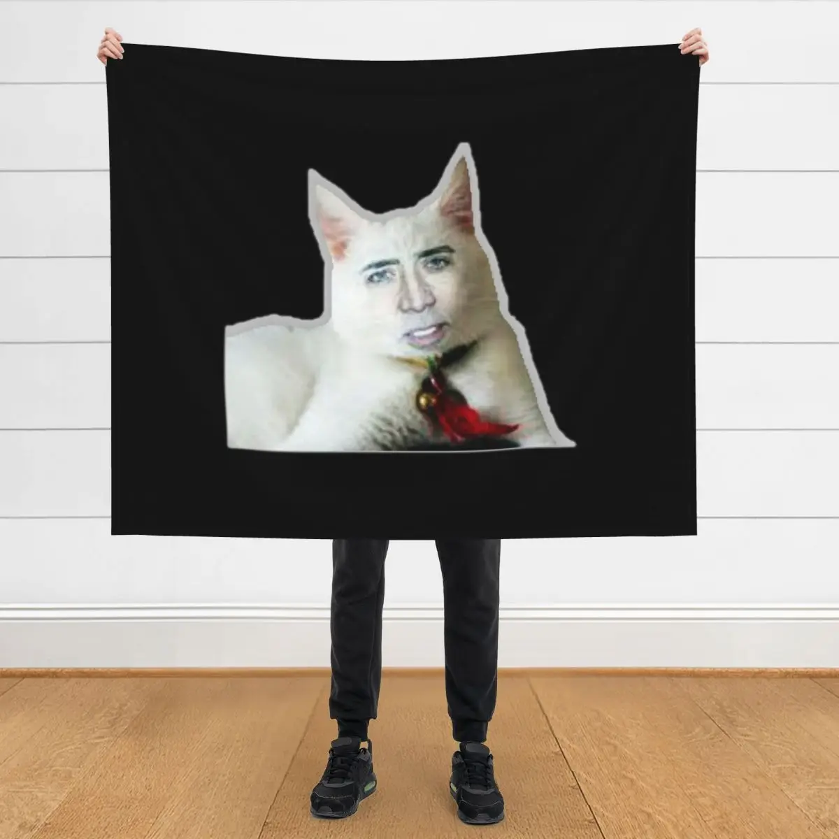 

Nicolas Cage as Cat - Nicholas Cage - Nick Cage - Nic Throw Blanket halloween Quilt funny gift Camping Blankets