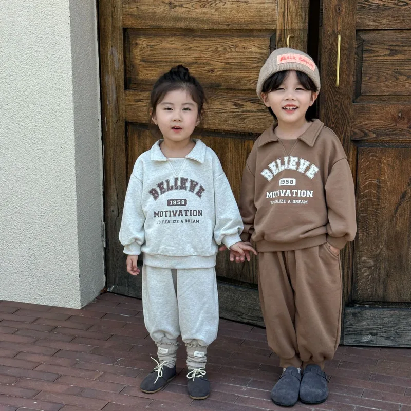 

2025 Autumn Winter Cotton Children Kid Boy Girl 2piece Set Sports Suit Daily Baby Casual Sweatshirt Pants 3 -12 Years Toddler
