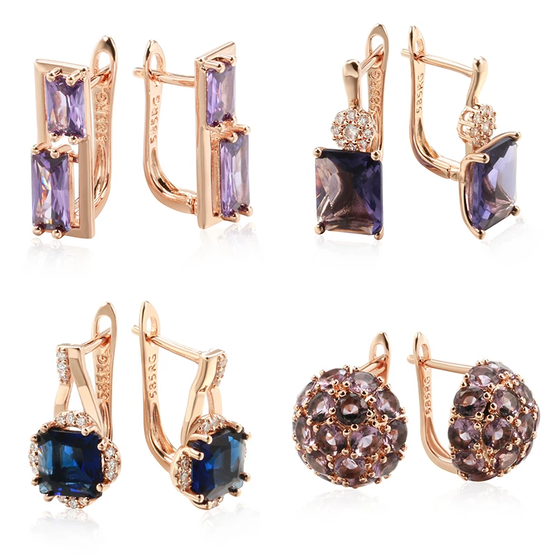 Kinel Innovatives Design, 4 Stile, 585er Roségoldfarbene Tropfenohrringe für Damen, modische Accessoires aus natürlichem Zirkon, täglicher Schmuck