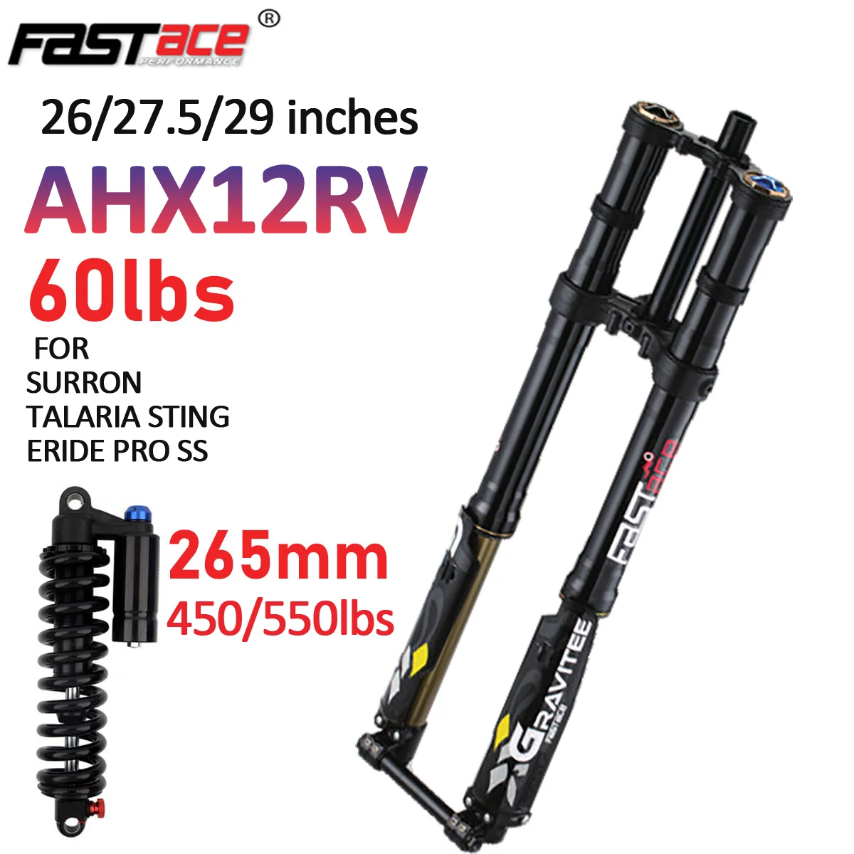 FASTACE AHX12RV SUR-RON UPGRADED 60lbs FORK SUSPENSION 265X450/550lbs Shock Absorber FOR TALARIA STING ERIDE PRO EMTB Bike Fork