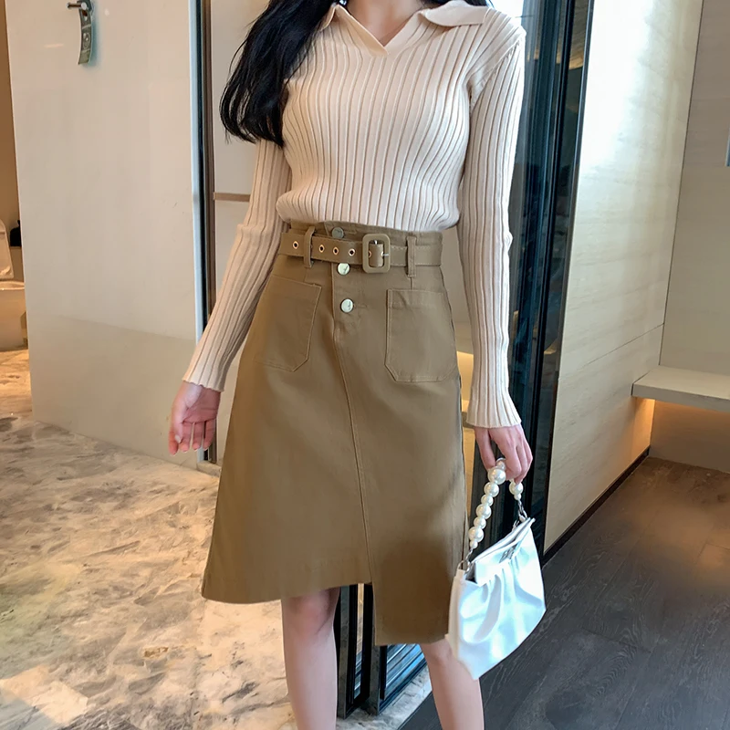 

European Street SkirtsWomens Spring 2024New Irregular Skirt High Waist Stretch Casual Mid-Length A- Line Skirt