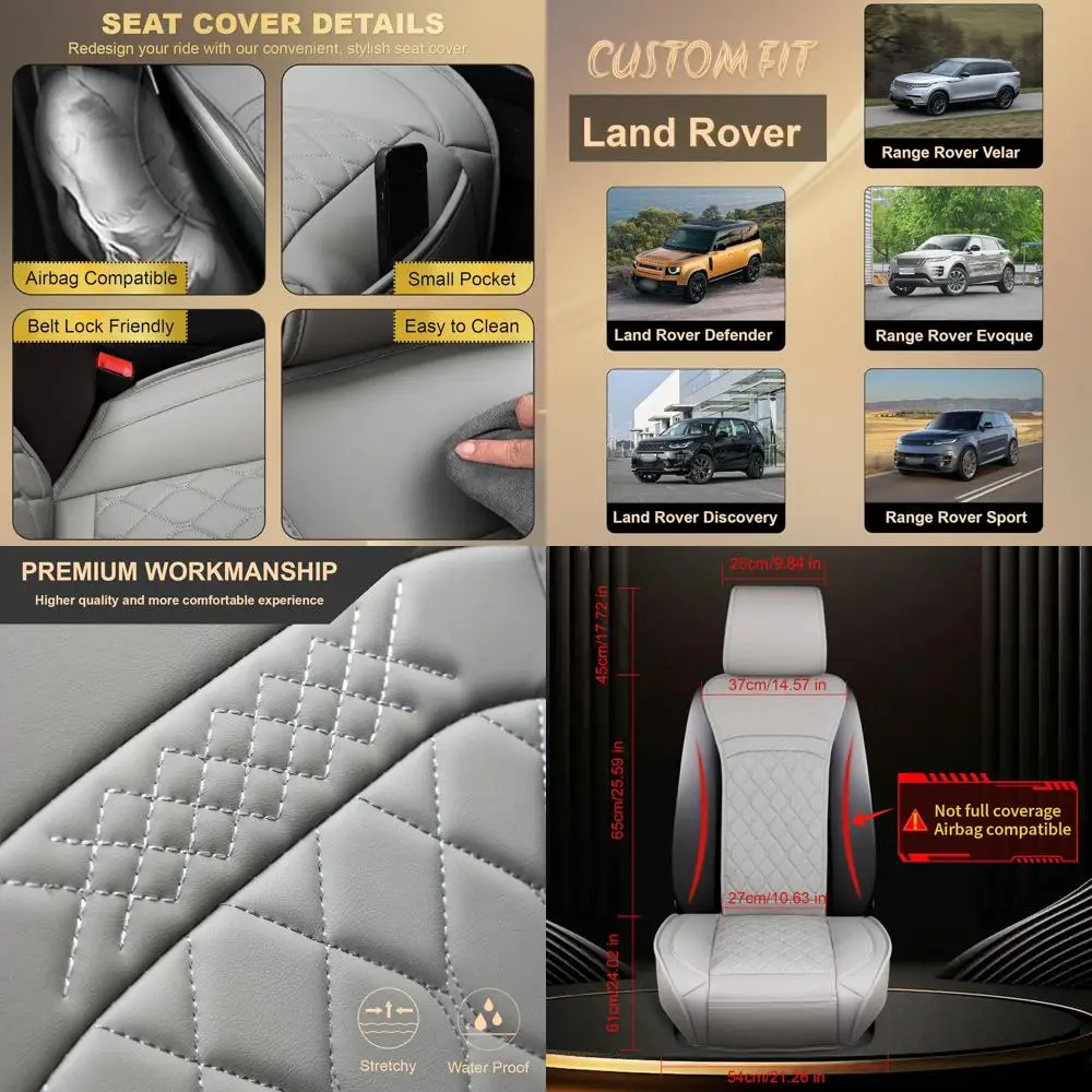 

Custom Gray Waterproof Leather Seat Covers for Land Rover Defender, Discovery, Range Rover Evoque & Velar - 2 Pack