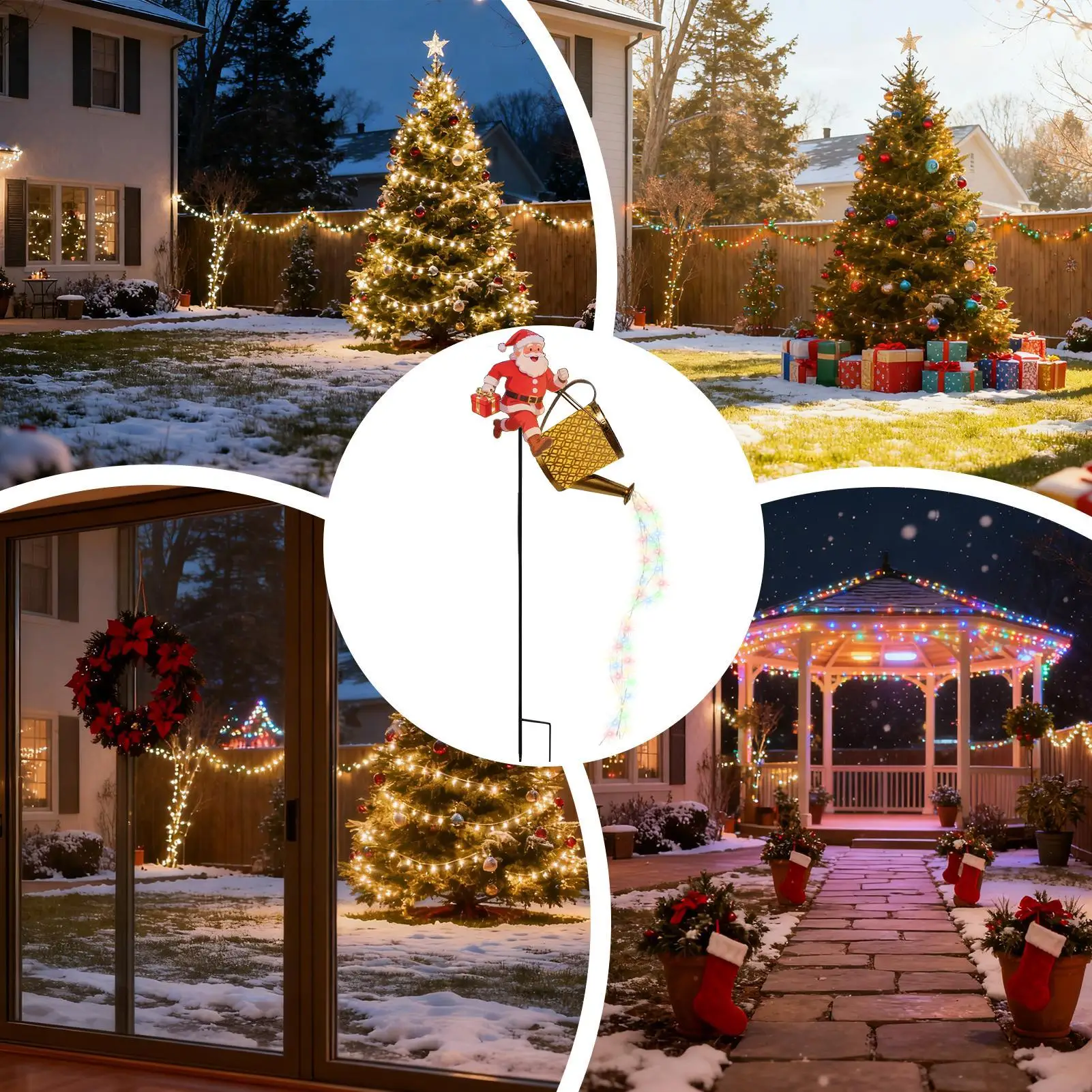 Solar Santa Claus Watering Can Lights Decorative Christmas Pathway Lights Lawn Decorative Lighting For Home Garden Pathway Yard