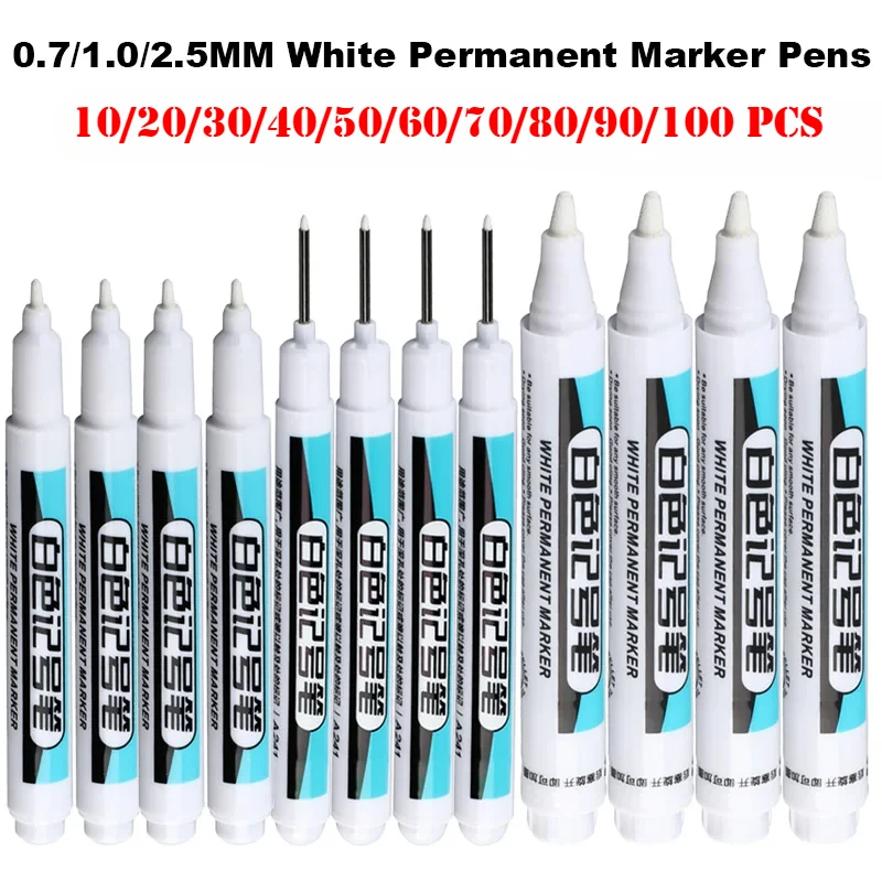 10/100 PCS White Permanent Paint Marker Set Art Supplies Stationery for Wood Rock Plastic Leather Glass Stone Metal Canvas