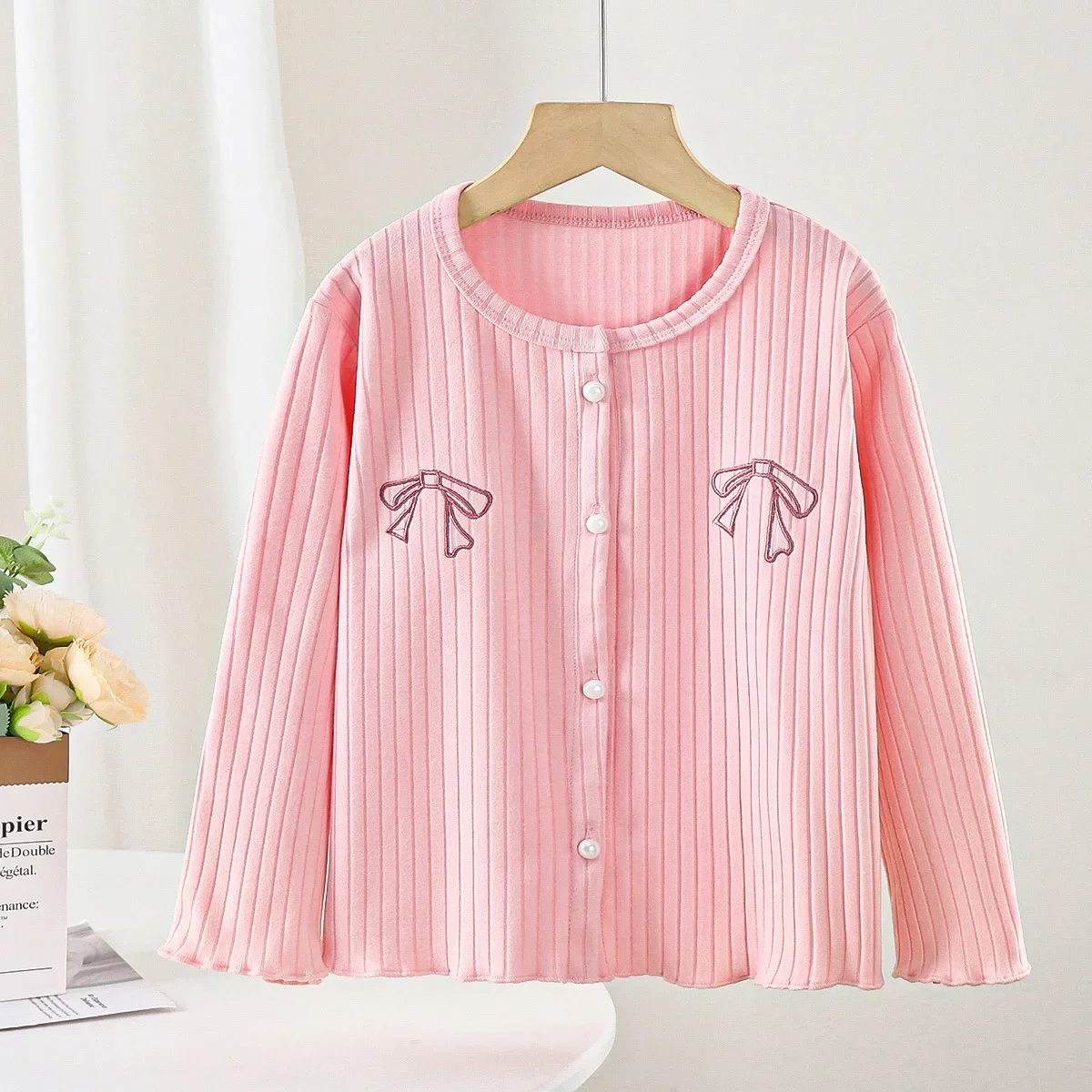 

Baby Girls Casual Knitted Cardigan New 2024 Autumn Kids Fashion Bowknot Embroidery Knitwear Cardigans Sweater Coat Clothing