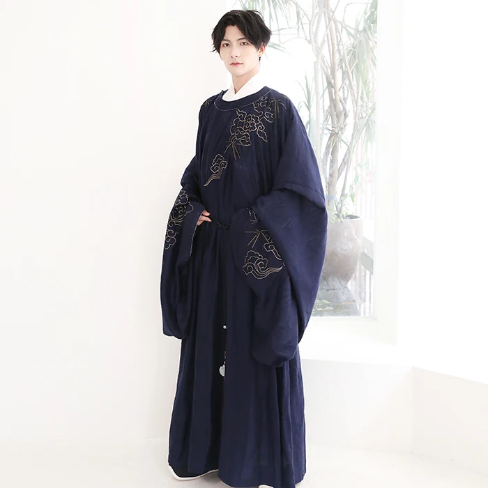 

Мужская традиционная китайская одежда Ханьфу с круглым вырезом и вышивкой, осенне-зимняя коллекция, серия Black Gold, парный комплект, полиэстер