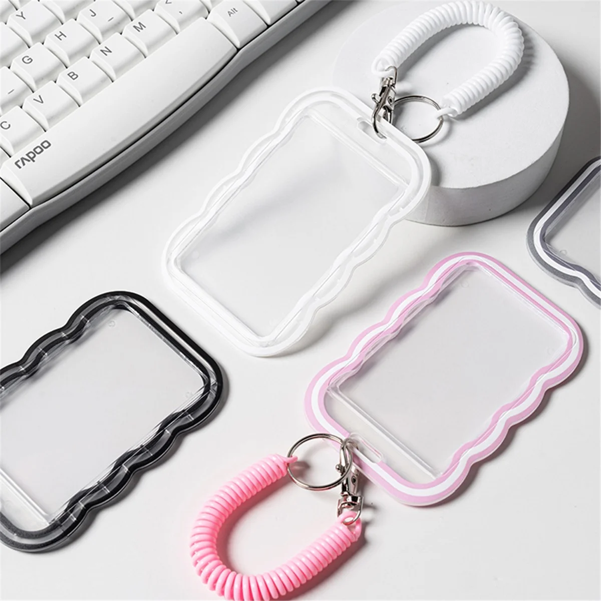 The New 4PCS Wave Transparent Card Holder with Lanyard for Bus Card Protection Cover, Meal Card Cover, Student ID Cover