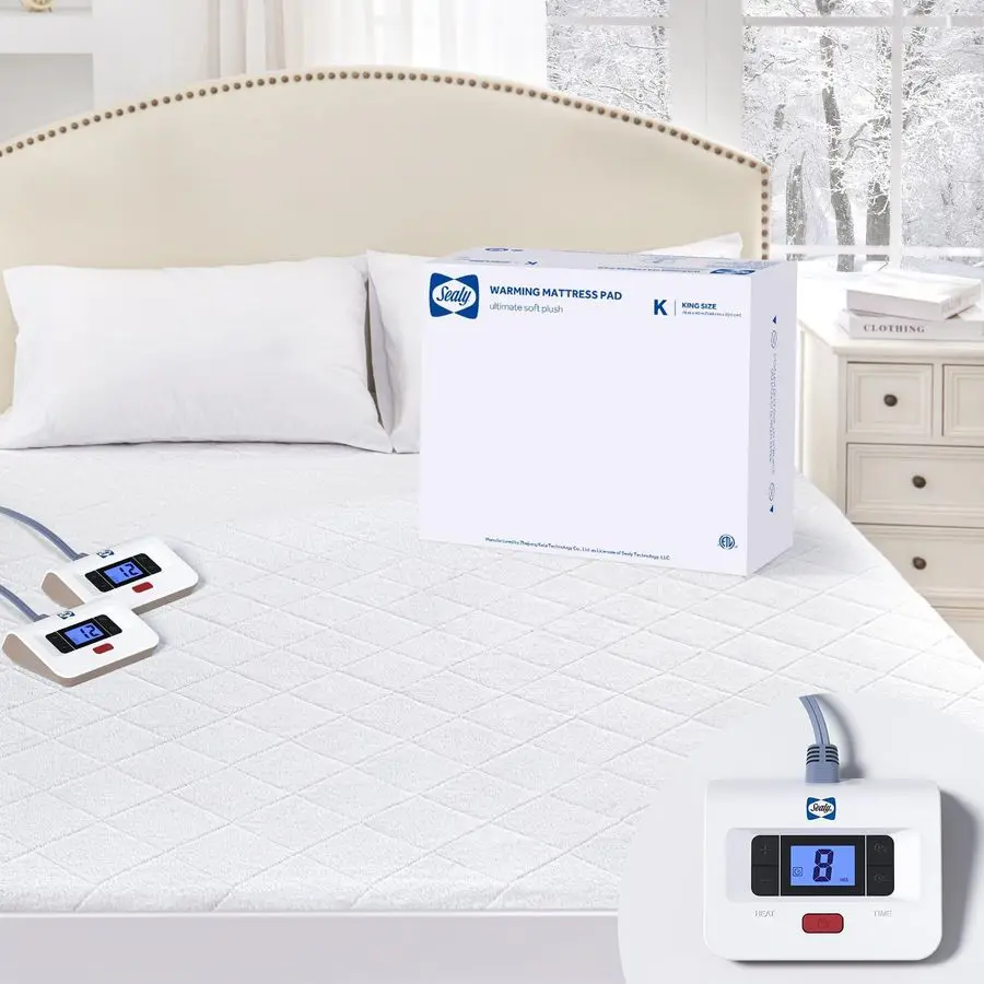 

Heated Mattress Pad King Size with Plush Top, Coral Fleece Electric Bed Warmer with Dual Controller, 10 Heat Settings amp Auto O