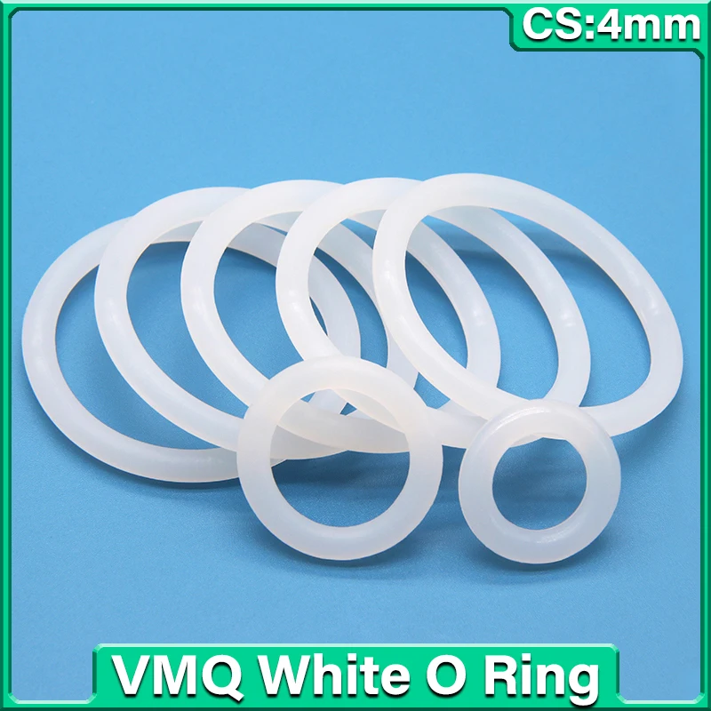 10/50pcs VMQ O Ring Gasket CS 4mm OD 12 ~ 150mm White Waterproof Washer Round O Shape Silicone Ring Food Grade