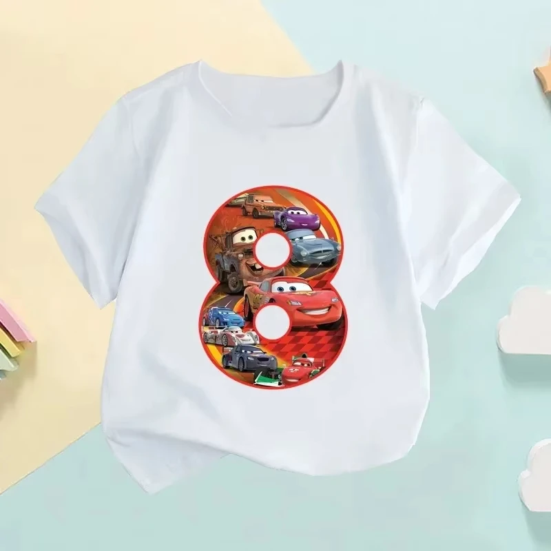 2026 سيارة بيكسار البرق ماكوين عدد طباعة 1 2 3 4 5 6 7 8 9 سنوات عيد ميلاد طفل الفتيان تي شيرت الاطفال تي شيرت الفتيات الملابس #6