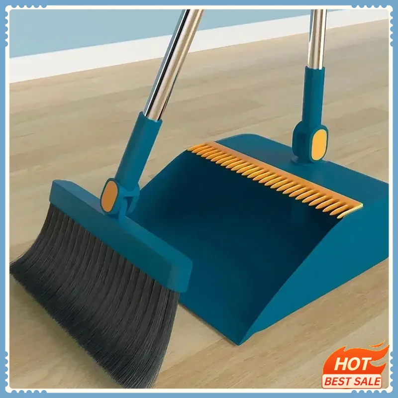 2PCS/Set Foldable Broom And Scoop Set Upright Dust Pan And Brush Set 180 Degree Rotation Dustless Floor Soft Brush Home