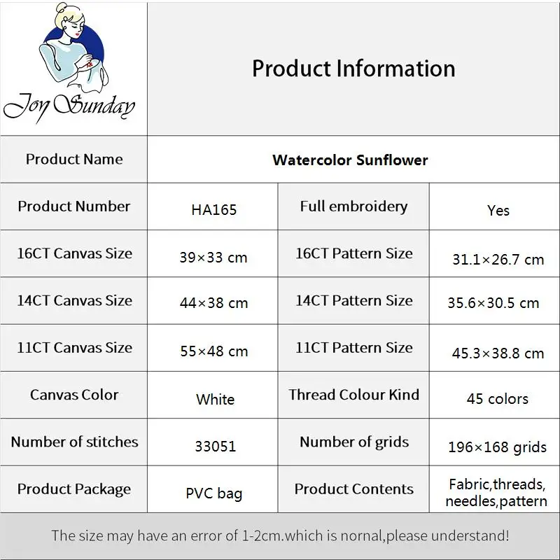 Joy Sunday Akwarela Słonecznik Z nadrukiem Haft krzyżykowy Kompletny zestaw do haftu DMC Nici Dziewiarstwo Ręcznie robione Malowanie Prace ręczne