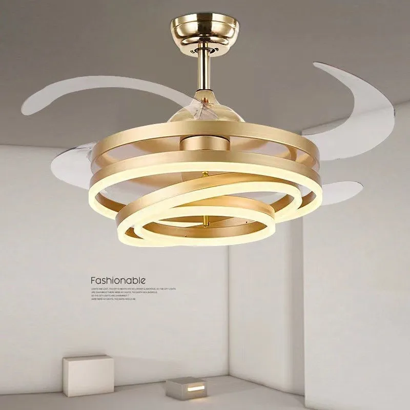 New Scandinavian Ceiling Fan Living Room LED Luster Invisible Light Bedroom Remote Control Reversible Blade Home Decor Fan Lamps