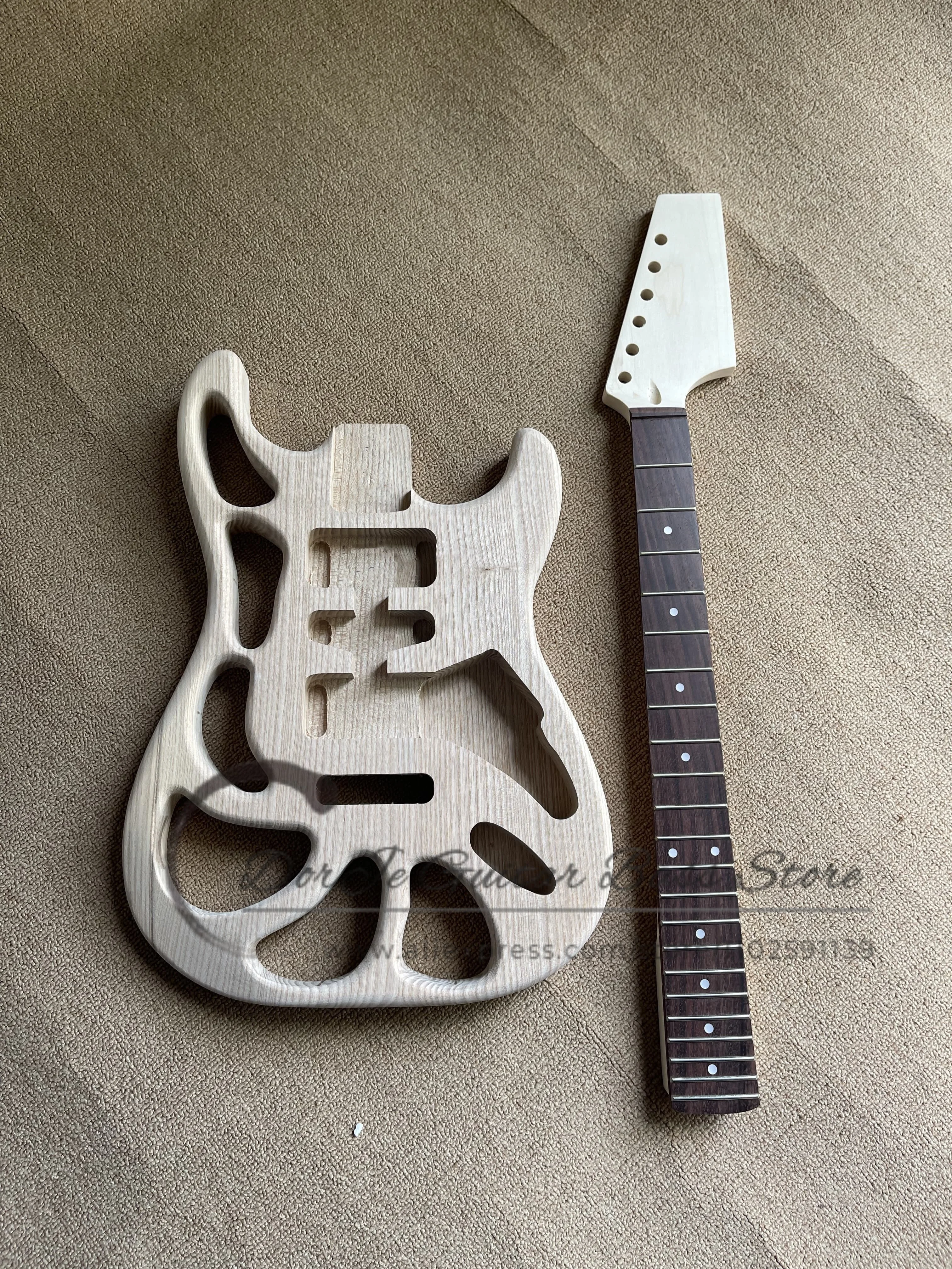 

Wholesale products Unpainted guitar, ash wood body, maple neck, 22 frets, lightweight hollowed-out guitars, can add hardware