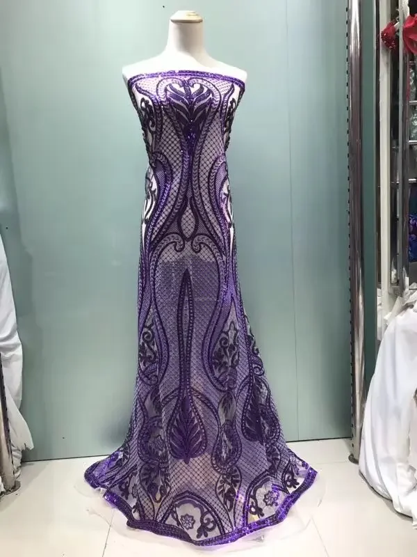 

Nigerian Lace Fabric 2021 High Quality African Nobleness Colorful Sequins Tulle Lace Fabric Family Gathering Dress JL029