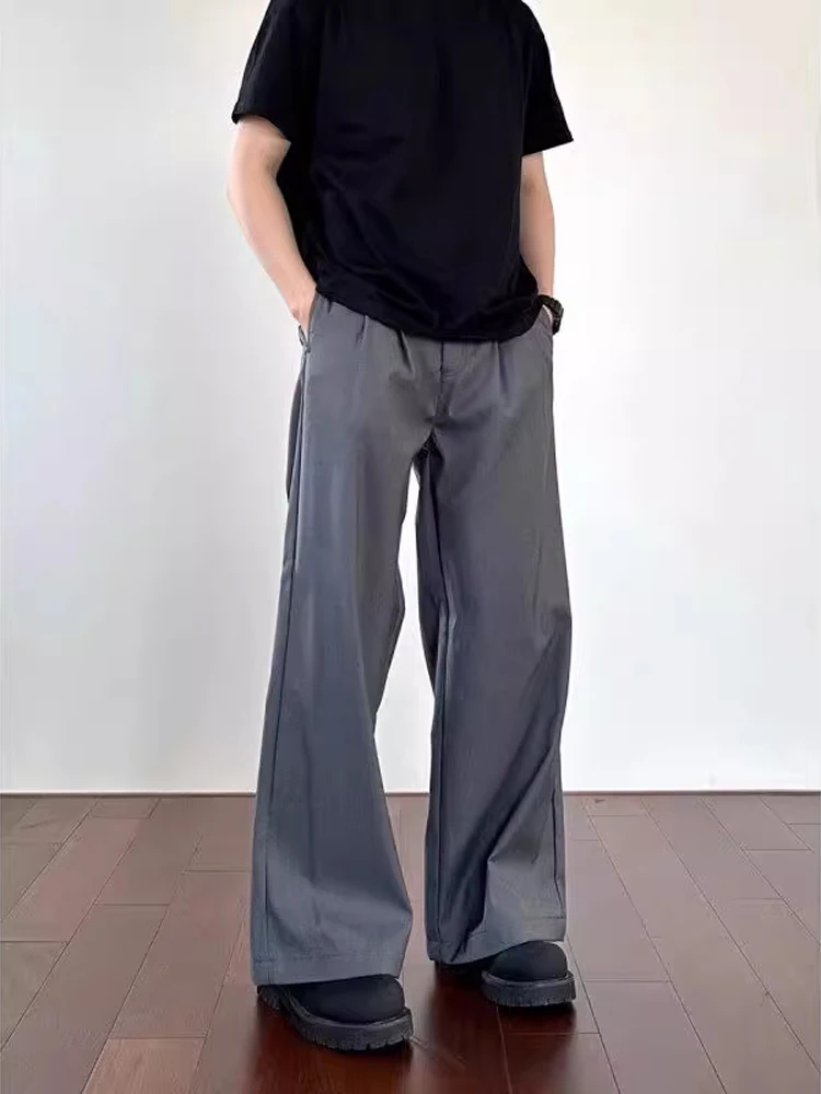 

American Retro Wide Leg Pants Men's Summer Loose Fit Casual Trousers Versatile Loose Jeans Youthful Trend Cotton Polyester Blend