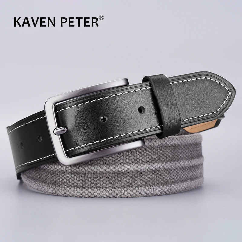 

Classic Man Knitted Canvas Tactical Belt For Men High Quality Top Grain Leather Tip And Top Cinturon Hombre