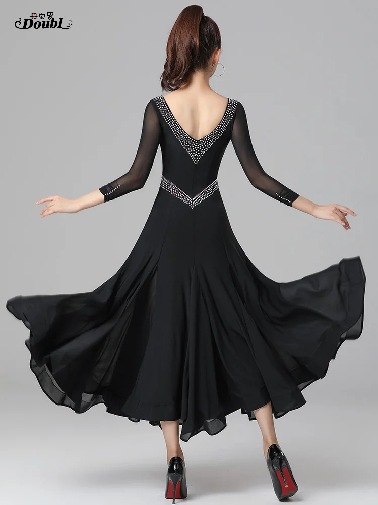 Vestido dança decote v para dança de salão, saia high-end, novo estilo, diamante quente, uniforme de prática