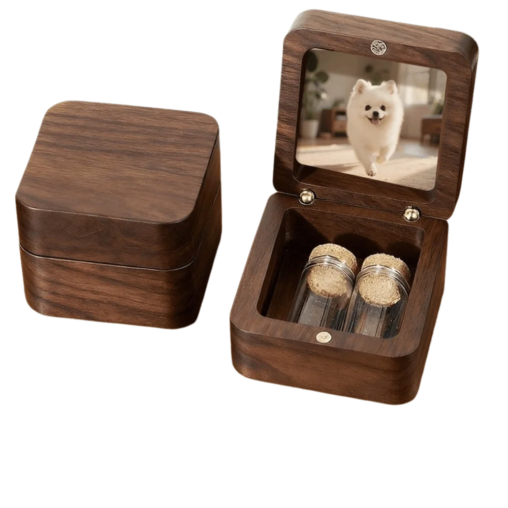 Durable Wooden Wooden Keepsake Box Magnetic Creative Pet Hair Memorial Box Sentimental Cartoon Pet Memorial Box Pet Souvenirs