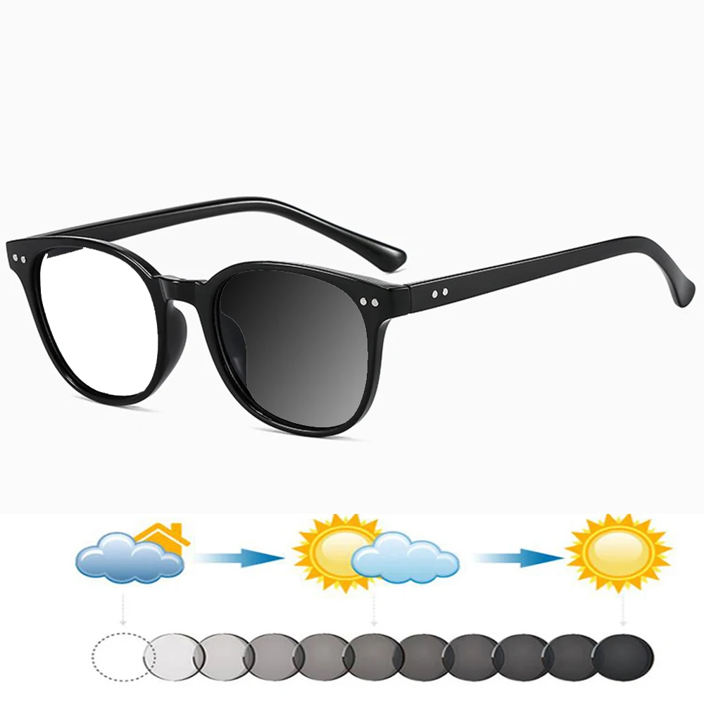 

Black Oversized Round Vintage TR90 Full-rim Comfortable Photochromic Reading Glasses +0.75 To +4