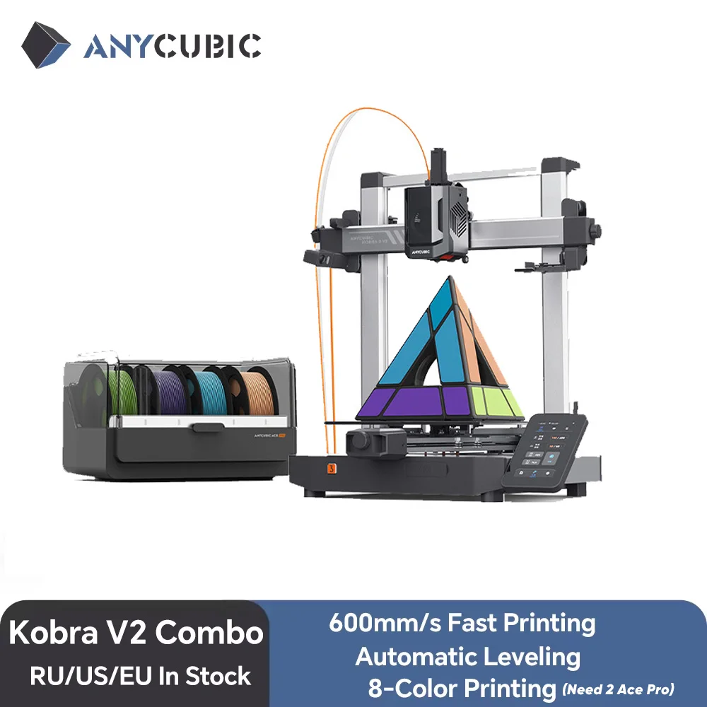

ANYCUBIC Kobra 3 V2 Combo AE Версия 600 мм/с Быстрая печать 3D-принтер 8 цветов Filament Автоматическая сушка Управление через приложение 3D-принтер