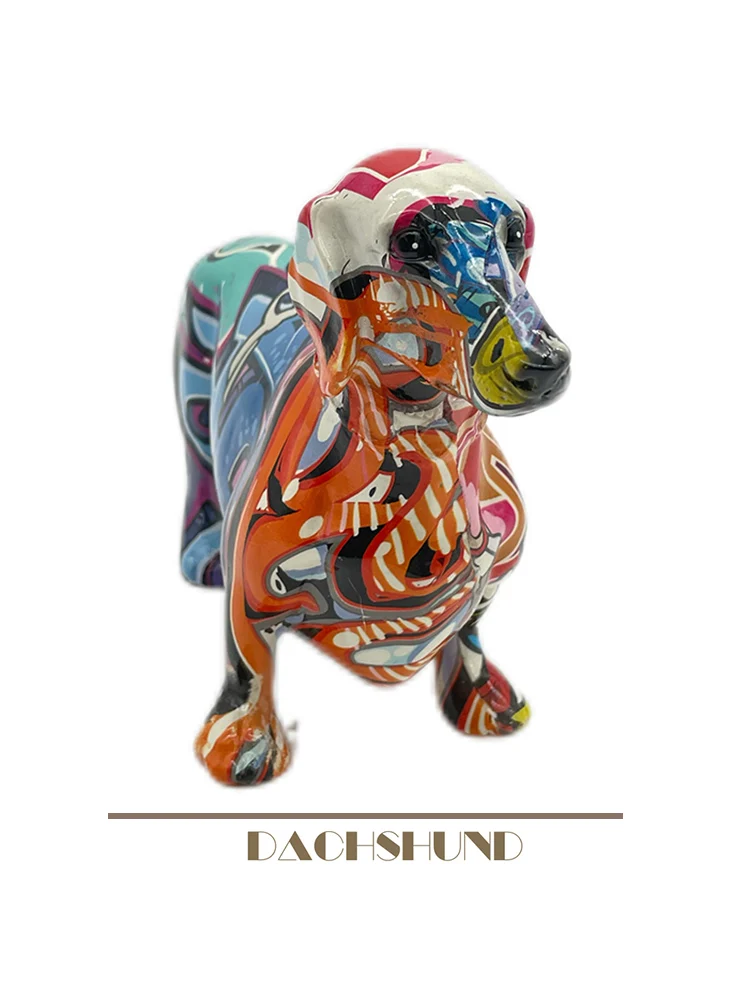 Colorful Art Dachshund Dog Decoration Home Wine Cabinet Office Collection Decoration Tabletop Resin Crafts Miniature Statues